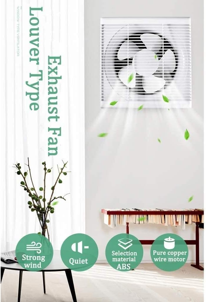 Exhaust Fan, Wall Mounted Vent Fans Ventilation Extractor Extractor Fan Low Noise Wall Exhaust Fans Household Ventilation Fan Window Type, Ventilator for Kitchen Bathroom (Size : 6 Inches)