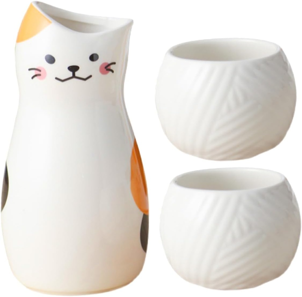 1set Ceramic Japanese Cat Sake Cups Elegant Sake Kettle for Home and Restaurant Use for Cat and Celebrations