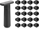 WOTOR Wine Saver Vacuum Pump with 20 Stoppers, Wine Stopper & Preserver, Reusable Bottle Sealer Keeps Fresh, Ideal Accessories Gift (Flat Handle)