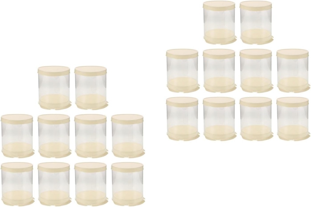 LOGOFUN 20 pcs Mini Plastic Round Cake Box with Clear Lids Miniature Transparent Cake Packaging Box Small Cake Dessert Carrier Case - Beige (2-3 Inch)