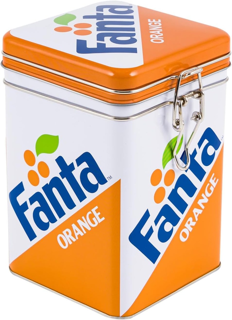 Fanta Orange Food Container Large Rectangular All Metal Locking Cookie Jar Metal Canister 7" H 29.8oz/881ml