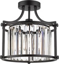 Crystal Flush Mount Ceiling Light, 1-Light Black Ceiling Light, Modern Flush Mount Chandelier for Bedroom Kitchen Laundry Entryway, CL4832-1W-BK