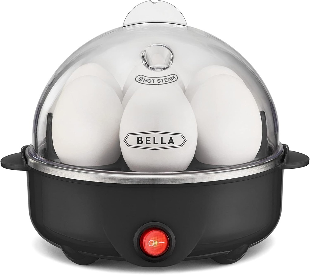 BELLA Rapid Electric Egg Cooker and Poacher with Auto Shut Off for Omelet, Soft, Medium and Hard Boiled Eggs - 7 Egg Capacity Tray (1 Pack) Black