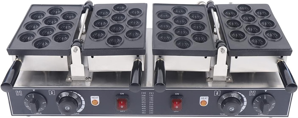 Dual Plate Waffle Maker, 110V Stainless Steel Commercial Waffle Iron with 20 Walnut Molds, Professional Flip Waffle Maker for Home & Restaurant Use, Adjustable Temp & Timer