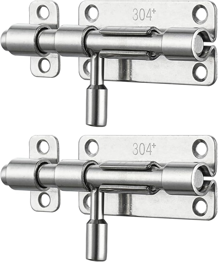 JQK Door Latch Lock Barrel Bolt 4 Inch, 304 Stainless Steel Slide Gate Latches Security Thickened 1.4mm with Padlock Hole, Silver, 2 Pack HBB120-P2