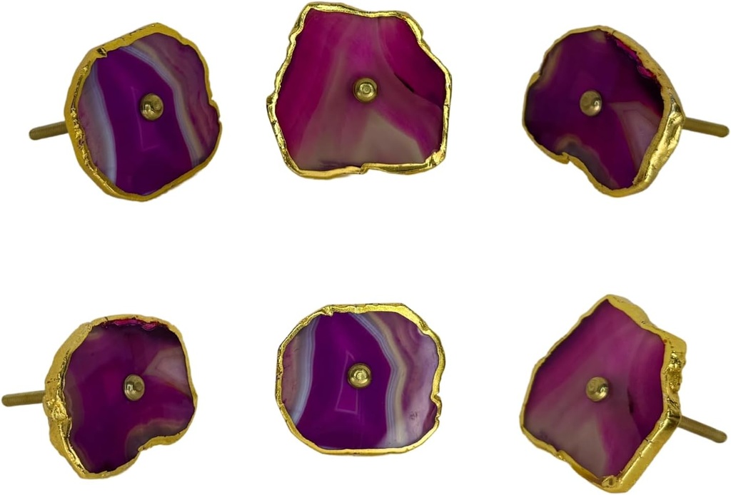 Perilla Home Set of 6 Pink Agate Knobs Kitchen Cabinet Hardware Cupboard Glass Door Dresser Wardrobe and Drawers Pulls