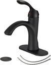 BWE Black Bathroom Faucet Single Hole with Pop Up Drain Assembly with Overflow and Supply Line Single Handle Matte Bathroom Sink Faucet Lavatory Basin Mix Tap