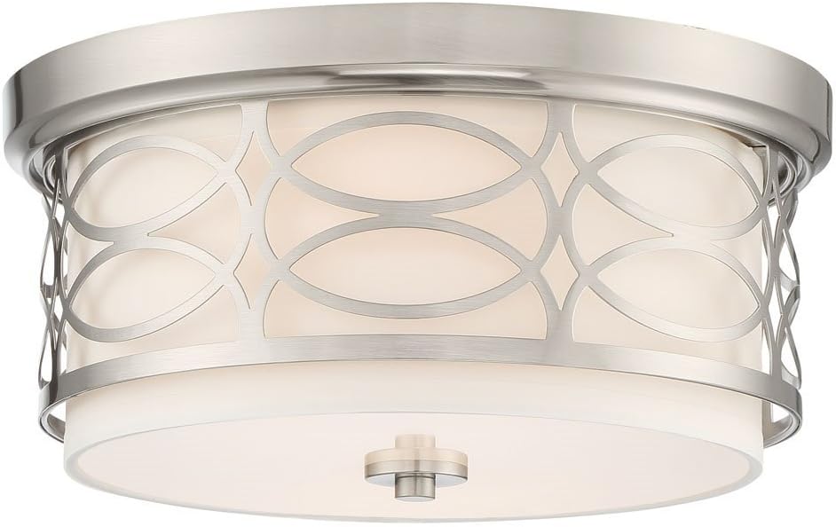 Kira Home Sienna 13" Modern 2-Light Flush Mount Ceiling Light + Metal Drum Shade + White Fabric Shade + Round Frosted Glass Diffuser, Brushed Nickel Finish