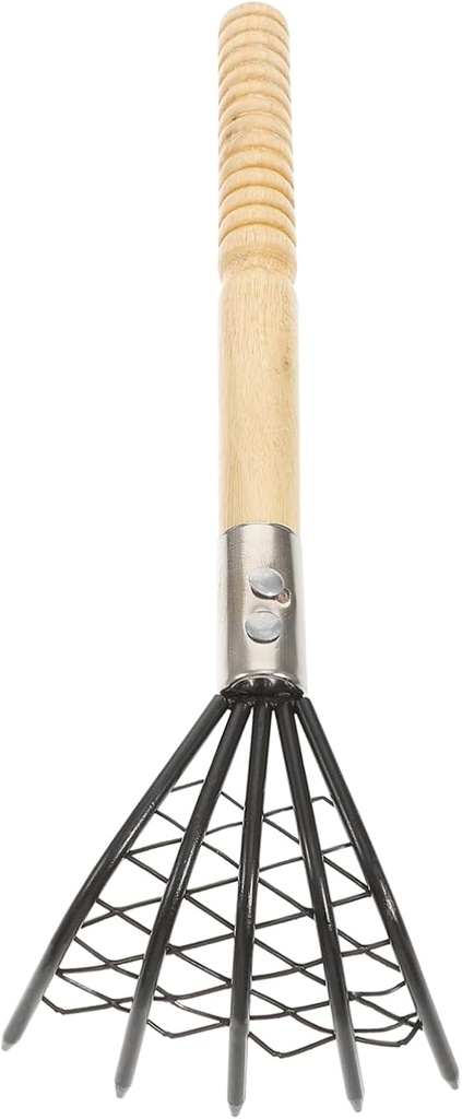 Wakauto Stainless Steel Clam Rake with Net for Beach Digging Heavy Duty Seafood Rake Tool with Wooden Handle for Clam Harvesting and Shellfish Collection