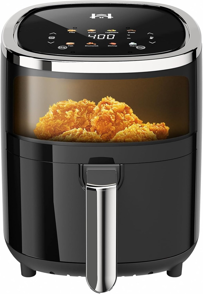 4QT Compact Air Fryer, 9-in-1 with Smart Digital Color TouchScreen Air Fryers View Window, Air Fry, Roast, Bake, Broil, Reheat, Dehydrate, 12 Presets,Less Oil Nonstick & Dishwasher Safe Basket