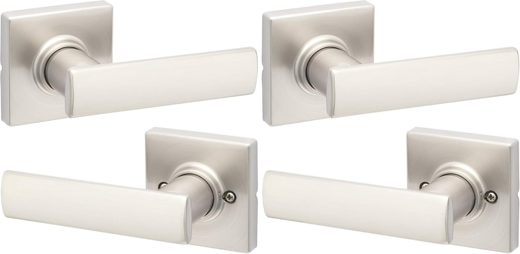 Kwikset Breton Interior Passage Door Handle 2 Pack, Lever for Closet and Hallway Doors, Reversible Non-Locking Handle Lever, Satin Nickel, with Microban Protection