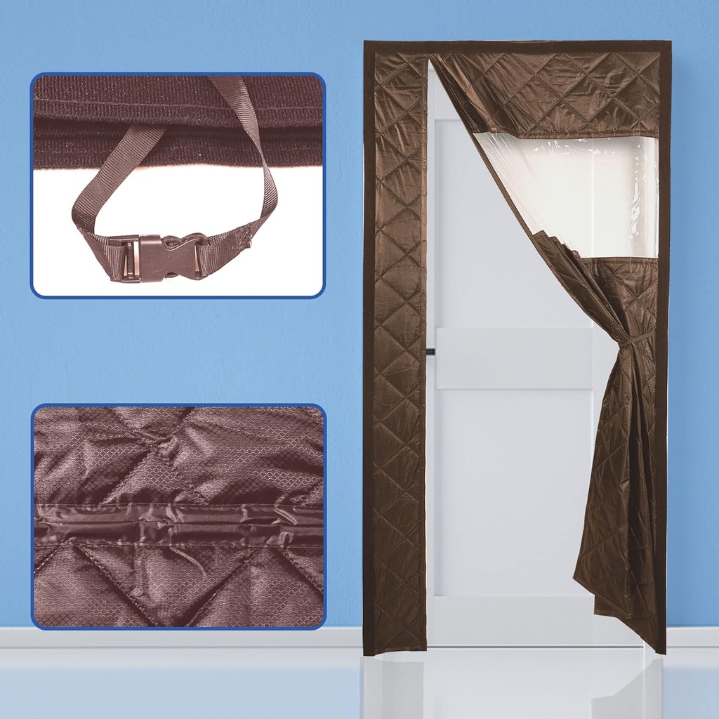 Thickened Polyester Cotton Thermal 155x205cm Keeping Out Draft Air Conditioner Partition Curtain Folding Door Close Automaticlly for Air Conditioner Heater Room/Kitchen. -Gray-A.