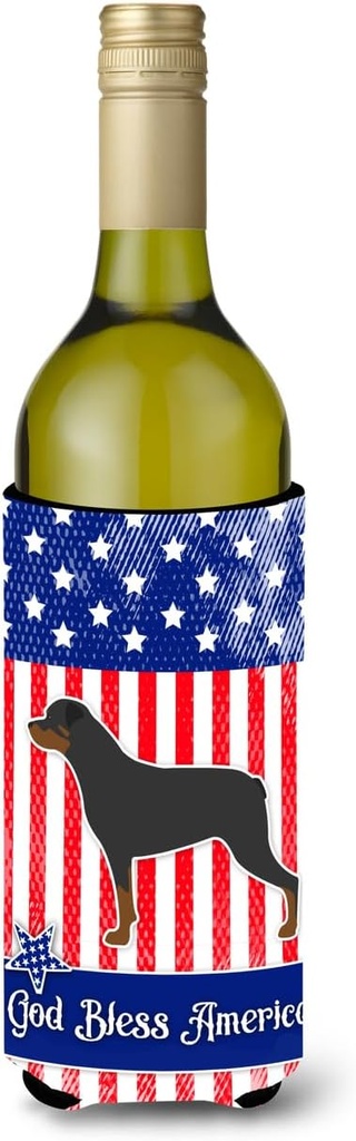 Caroline's Treasures BB3366LITERK USA Patriotic Rottweiler Wine Bottle Hugger Bottle Cooler Sleeve Hugger Machine Washable Collapsible Insulator Beverage Insulated Holder