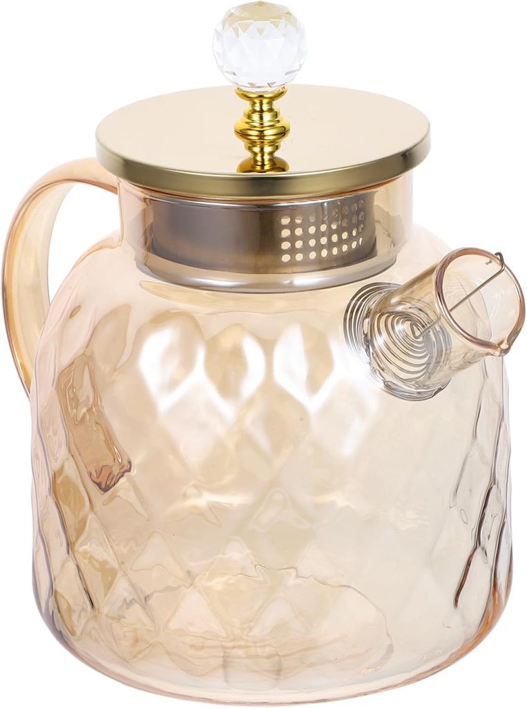 Cabilock Large Borosilicate Glass Water Pitcher with Lid Amber Household Jug for Tea Juice Iced Drinks Thickened Handle for Easy Pouring Suitable for Parties and Daily Use