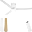 52’’ Ceiling Fans with Lights Remote Control: White Flush Mount Ceiling Fan for Bedroom - Quiet Low Profile Ceiling Fan 6 Speed & LED Light