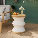 COSIEST White Outdoor Side Table, Round MgO Concrete End Patio Side Table, Lightweight Cylinder Top Plant Stand with Rotund Base for Garden and Deck