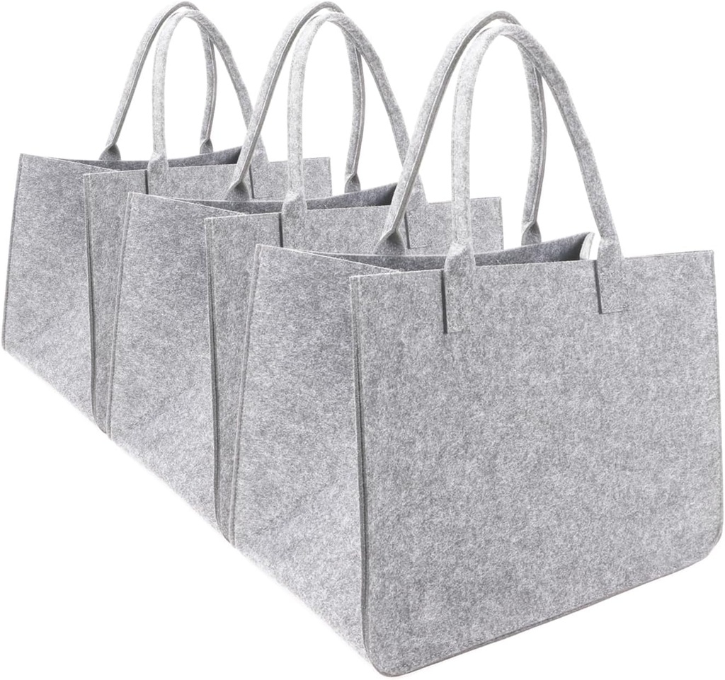 Kitchen Reusable Grocery Bags Felt Tote Bags 3pcs for Grocery Shopping Felt Bags (16"x12"x10", Dark Grey)