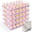 LotFancy Mini Cupcake Containers 24 Count, 12 Sets, Plastic Cupcake Holder with 288 Mini Cupcake Liners, Clear Disposable Cup Cake Carriers with Detachable Dome Lid