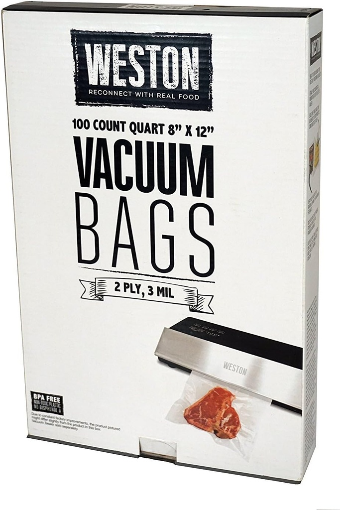 Weston 30 Count Pint Vacuum Sealer Bags, 8" x 12", Transparent