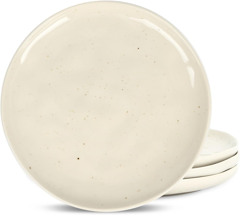 Stone Lain Mirella 4-Piece Salad Plate Set Stoneware, Dishwasher and Microwave Safe, Beige