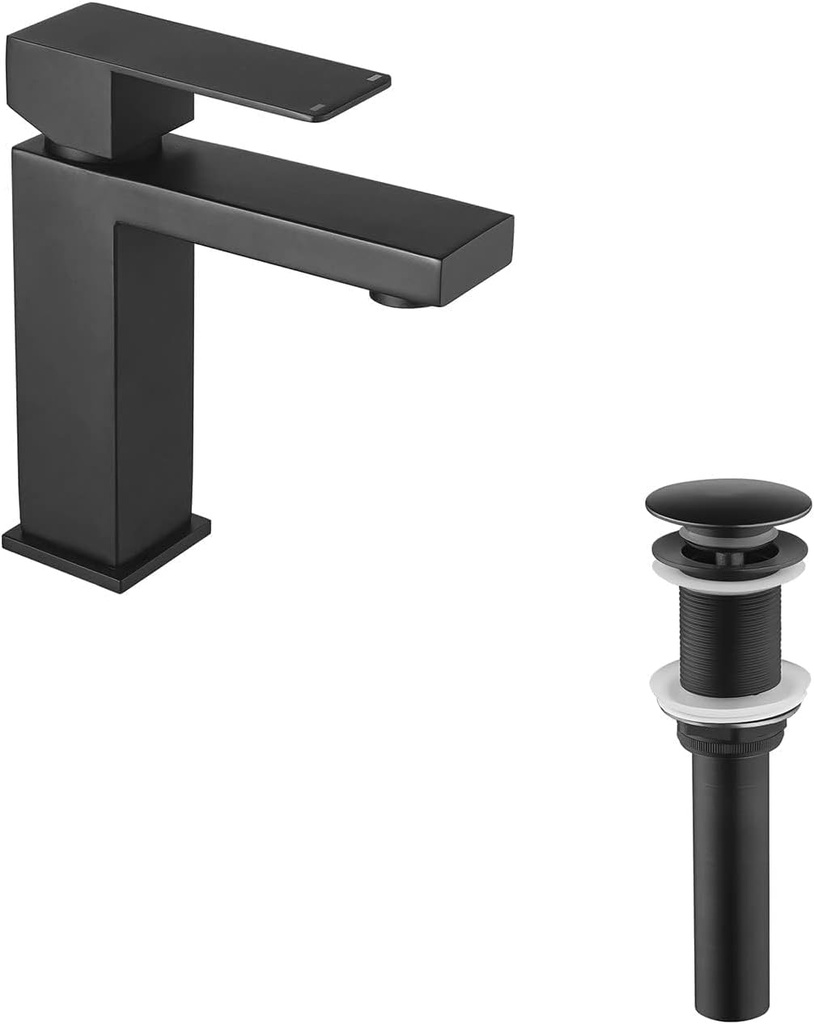 KES Bathroom Sink Drain Without Overflow Oil Rubbed Bronze Finish Bathroom Sink Faucet Stainless Steel Faucet, S2008D-ORB-TEM+L3156ALF-BK