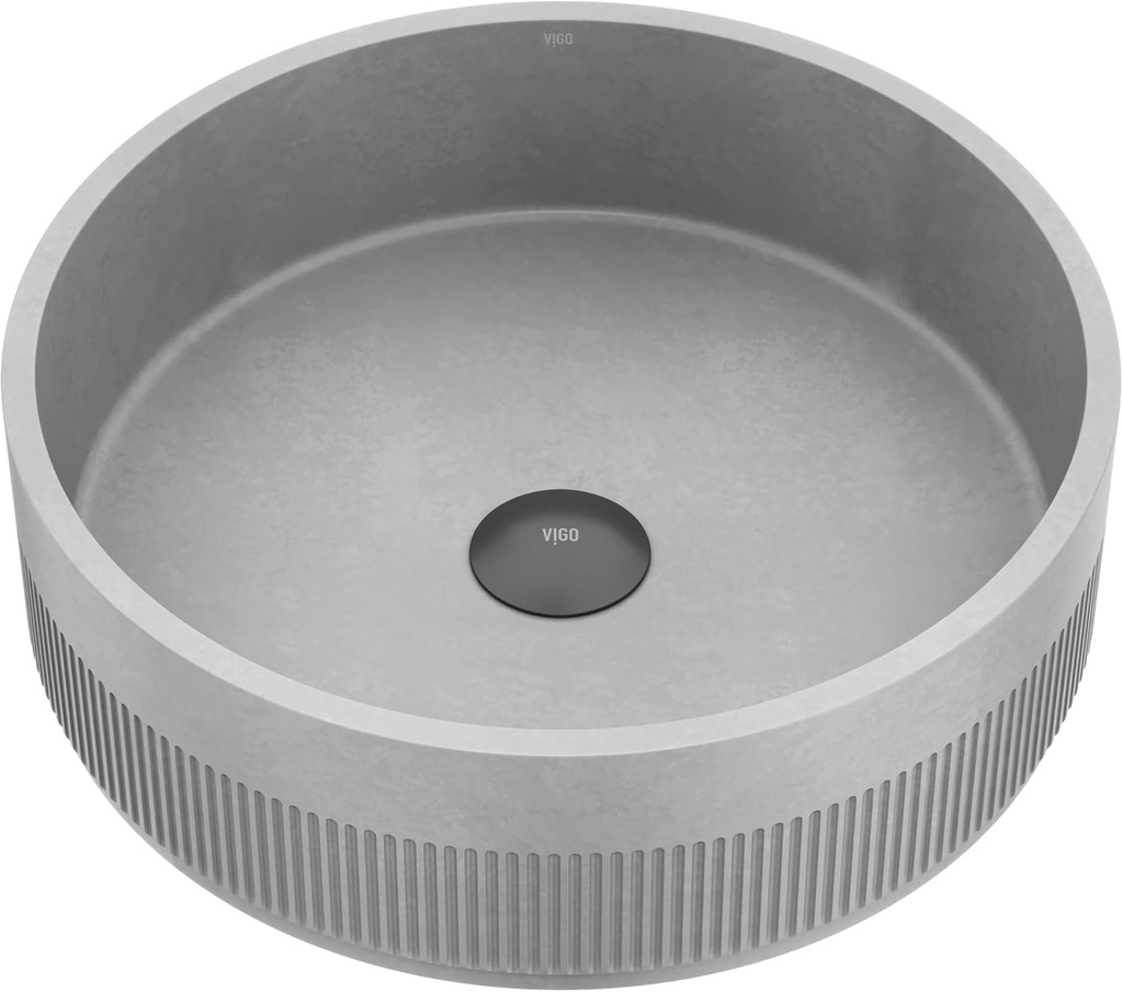 VIGO Cypress 16"L x 16"W x 5"H Over the Counter Concrete Round Vessel Bathroom Sink in Gray -VG04072