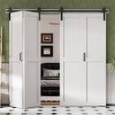 (42" x 2)84" x 84" Bifold Barn Door with Two 3.8 FT Hardware Kit, H-Frame Door Panel, Pre-Drilled for Easy Assembly, Interior Accordion Sliding Closet Door for Pantry Laundry Closet, White