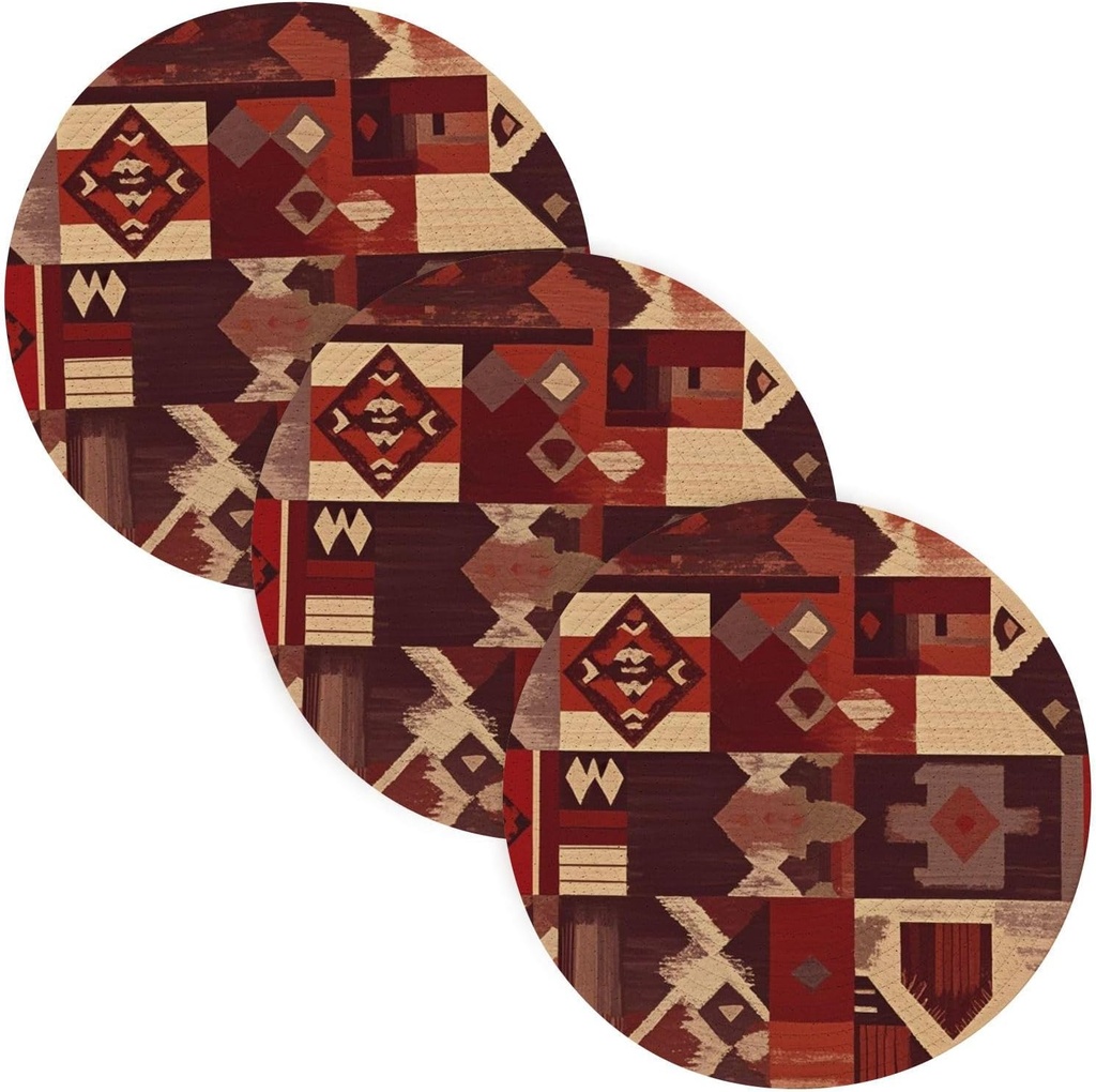 3 Pcs Trivet Runner for Hot Pots and Pans 15in Cotton Thread Weave Absorb Water Pot Holder for Crock Pot Kitchen Pan Protector Boho Reddish Brown Regular Texture