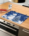 Christmas Countertop Burners Protection Mats for Kitchen, Snowman Christmas Tree Gift Blue Rubber Stove Top Cover Mat, Heat Proof Mats Cooktop Cover for Counter Dish Drying Mat, 31"x24"