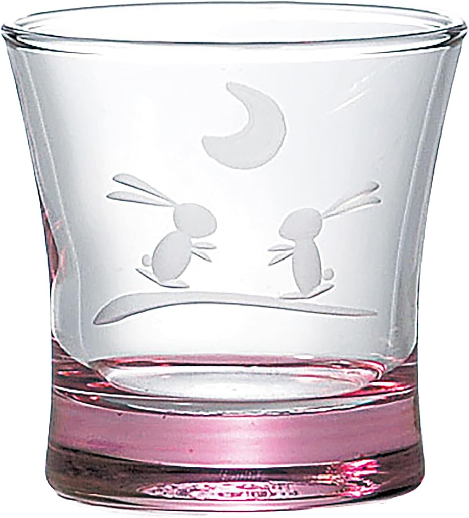 Otsuka Glass 11H063-PK-1P Moon Rabbits, Japanese Sake Glass, Approx. 3.9 fl oz (110 ml), Cut, Pink, Transparent, Made in Japan