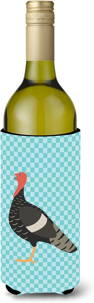 Caroline's Treasures BB8161LITERK Marragansett Turkey Blue Check Wine Bottle Hugger Bottle Cooler Sleeve Hugger Machine Washable Collapsible Insulator Beverage Insulated Holder