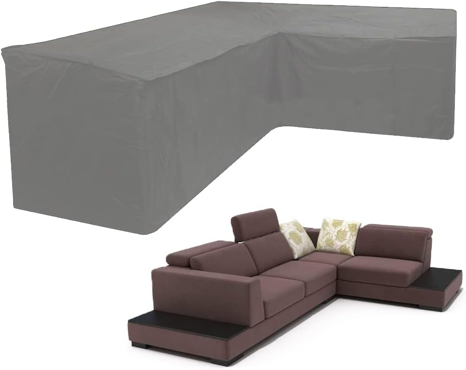 Patio Sofa Cover for Outdoor Furniture Waterproof L Shape Sofa Cover Sectional Couch Cover Heavy Duty Garden Furniture Protector with Windproof Strap