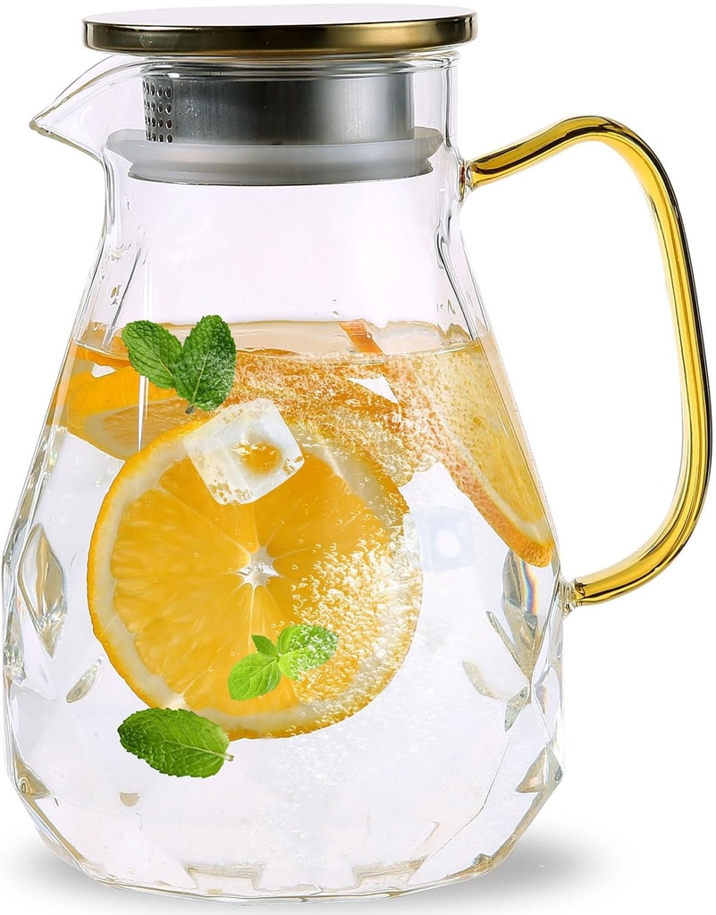 Heat Resistant Glass Pitcher With Lid And Spout, Glass Iced Tea Pitchers Beverage Pitchers For Fridge, Water Pitcher And Carafe 51oz/1500ml