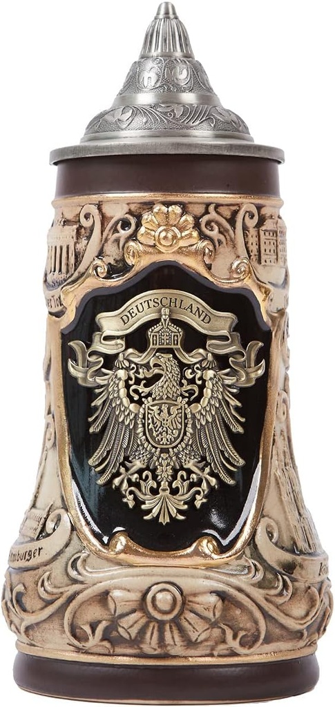 Beer Stein Mug German Frankfurt Oktoberfest Bavarian Muchen Viking Tankard with Petwer Lid for Man Lovers Gifts Father 1.0Liter