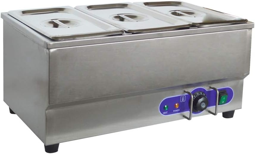 TECHTONGDA Food Soup Warmer Stove Bain Marie Commercial Canteen Buffet Steam Heater 12x5.5x6inch Pan 3 Pan