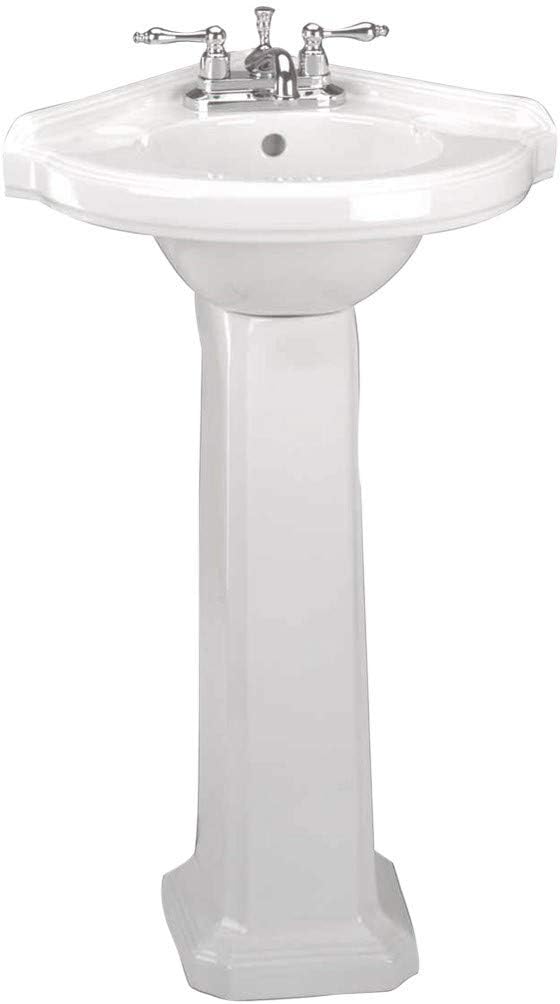Renovators Supply Portsmouth 22 Inch Corner Pedestal Bathroom Sink, White Overflow And Pre Drilled 4 In. Centerset Faucet Holes - Grade A Porcelain Easy Clean Sink