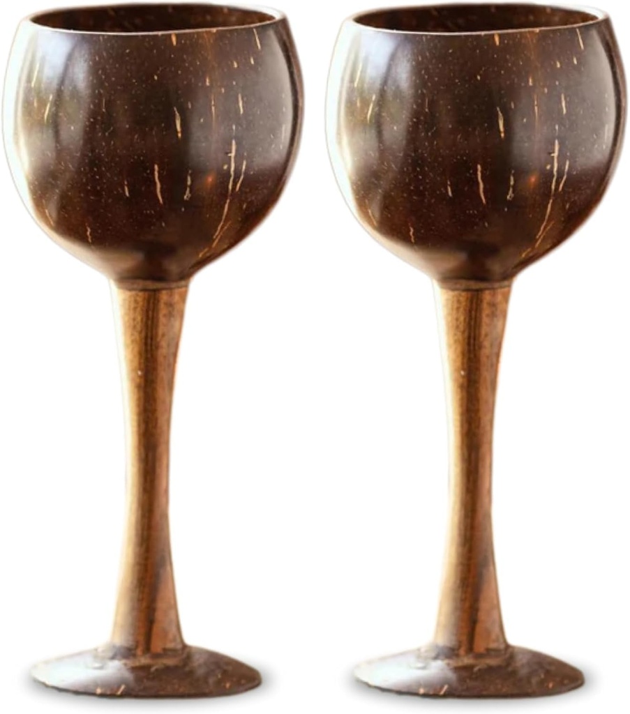 SET OF 2 - HANDCRAFTED COCONUT SHELL WINE GLASSES For Red & White Wine, Wine Goblets, Cocktail Glass, Eco-Friendly Natural Coconut Cups, Drinkware for Wedding, Parties, Beaches, Home, Christmas