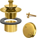Brushed Gold Bathtub Drain - Lift and Turn - Gold/Brass Tub Drain, Overflow Drain Cover, and Tub Drain Replacement Kit - Solid Brass - Professional Grade - Fits 1-3/8" and 1-1/2"