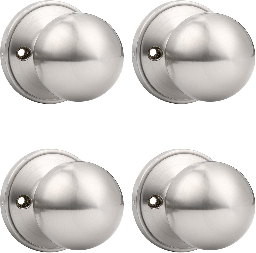 Probrico 4 Pack Dummy Door Knobs Brushed Nickel Finish, One Side Dummy Lever, Stainless Steel Half Handle for French Doors, Round Ball Knob