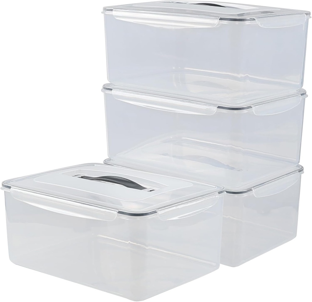 4 Packs Large Airtight Food Storage Containers with Silicone Gasket Sealing Lid, 16 L / 546 Oz, Plastic Storage Bins Boxes for Bread, Rice, Flour, Dog Cat Bird and Other Pet Food