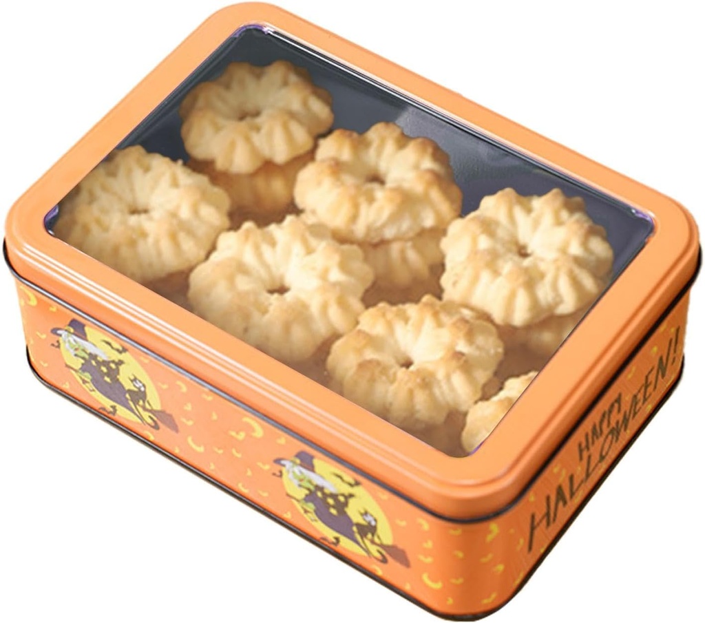 Halloween Cookie Tin Box,Portable Rectangle Metal Organizer - Empty Cookie Tins Box, Tins Cans Storage Container, Festive Metal Rectangular Tin Box for Holiday, Chocolate