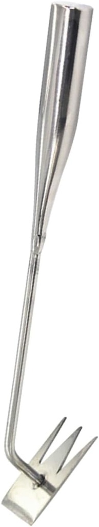 SUPVOX Ergonomic Stainless Steel Weeding Tool with Wooden Handle: Garden Weed Pulling Tool for Tight Spaces and Root Removal - 14 Inch Hand Weeder for Home and Outdoor Gardening