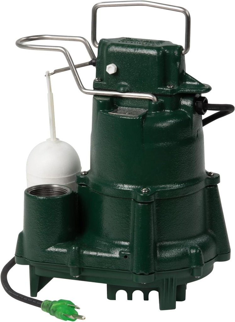 Zoeller M98 Flow-Mate Sump Pump - 1/2 HP - Cast Iron - LED Power Plug - High Flow - Vortex Impeller - Stainless Steel Hardware - Factory Tested and Float Operated - Submersible Sump Pump - 115V