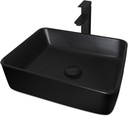 Ceramic Bathroom Sink, Black 19" x 15" Above Counter Porcelain Vessel Sink with Black Faucet and Pop up drain Set, Rectangle