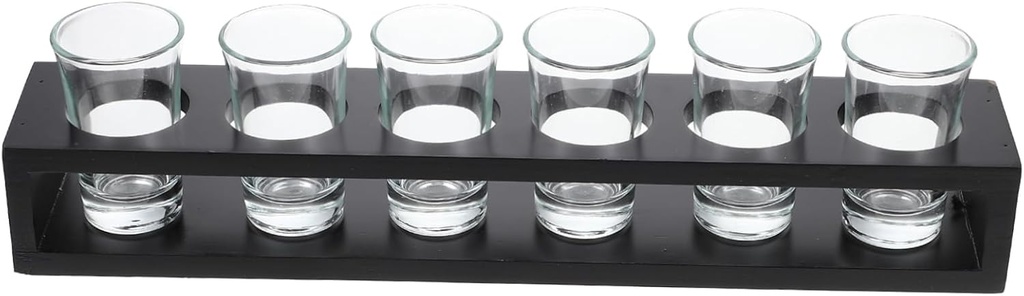 PRETYZOOM Glass Cup Set with Wood Holder 6 Liquor Wine Cups KTV Cocktail Glasses Space-Saving Rack for Home Bar for Entertaining and Parties