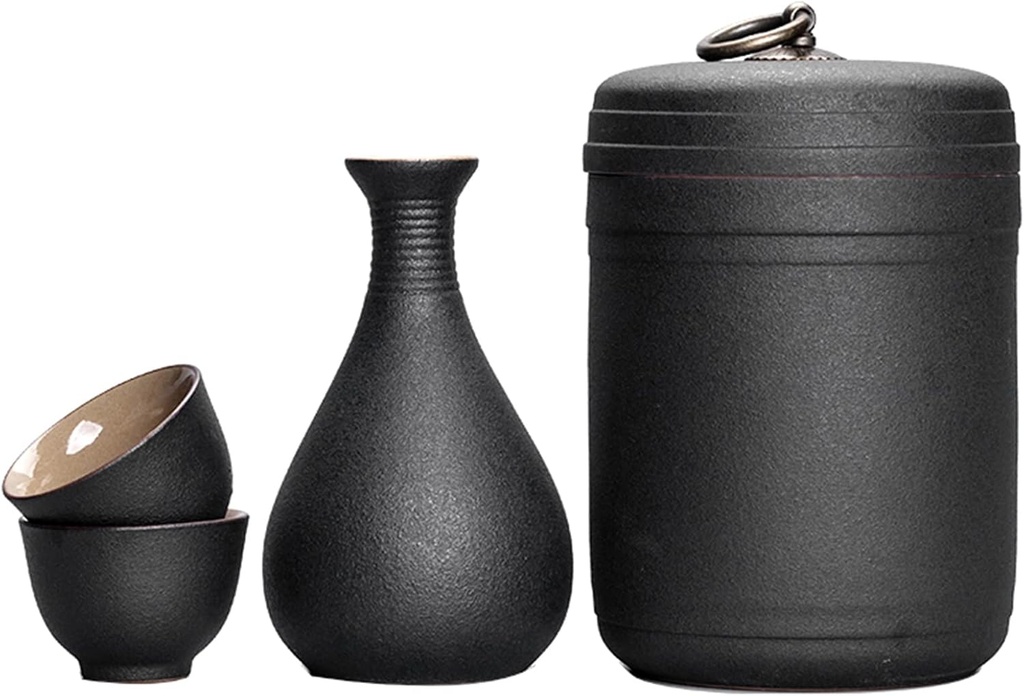 Sake Set, Saki Cups，Crafts Cup Ceramic Sake Set，Sake Set and Warmer Mug, Traditional Porcelain Japanese Pottery Hot Drink Set Kit, 4-Piece Include 1 Warming Bowl with Lid, 1 Sake Bottle 2 Cup