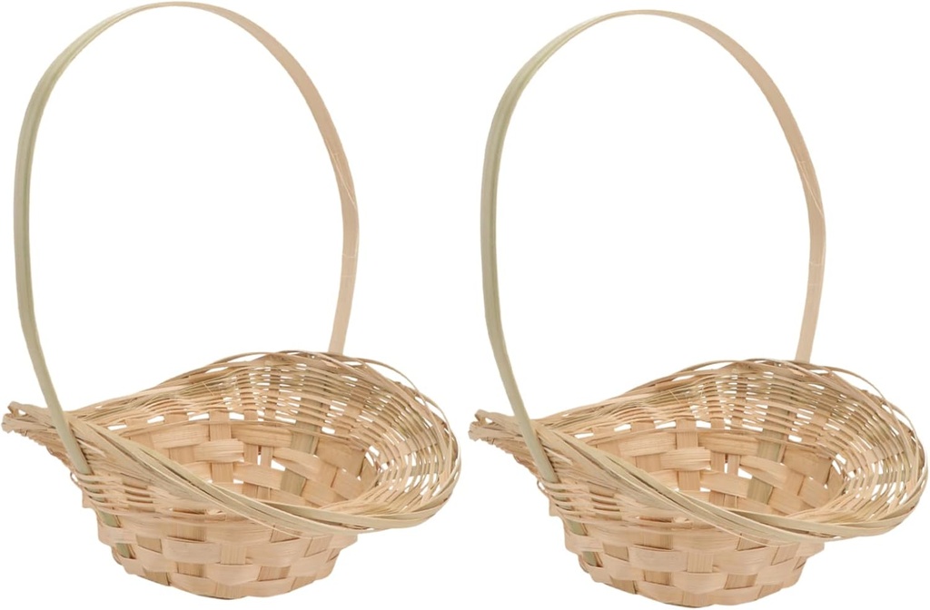 Cabilock Hand-woven Bamboo Storage Basket Set of 2 Creative Fruit Holder Natural Lightweight Woven Basket for Kitchen Organization and Packaging