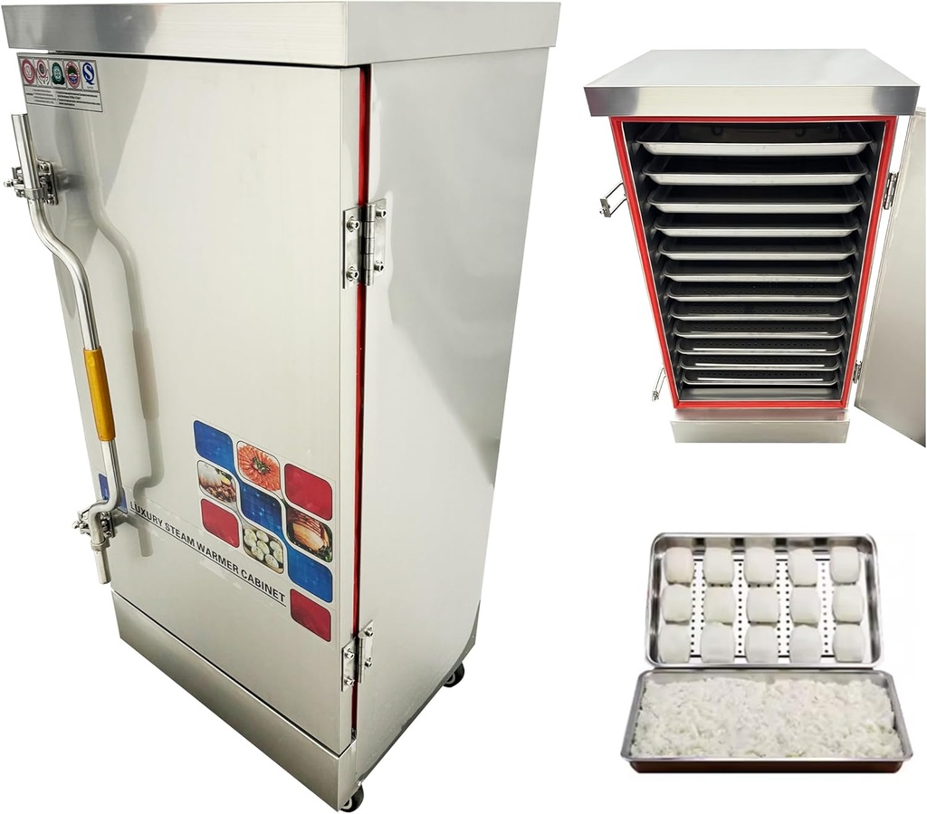 INTSUPERMAI Electric Food Wamer 12 Layers Food Warming Cabinet Commercial Rice Steaming Machine Stainless Steel Hot Stamer Cabinet for Restaurant 11KW, 110V