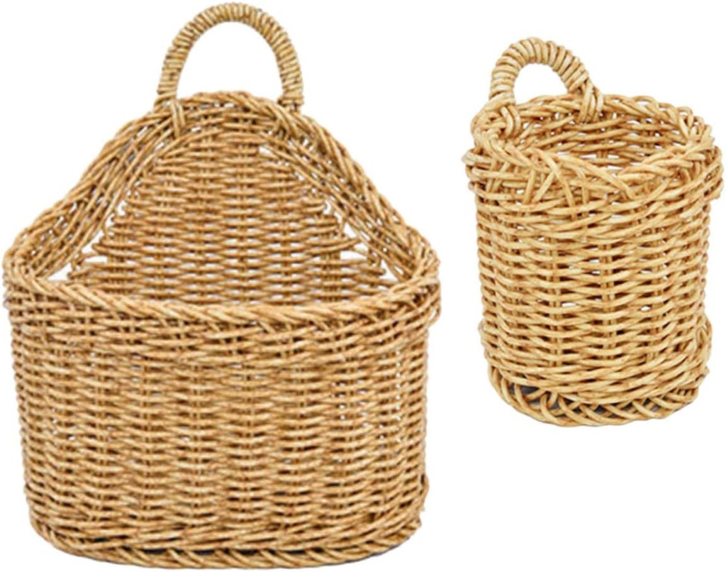 STOBAZA 2pcs Woven Wall Basket Set Rustic Hanging Storage Baskets for Garlic and Ginger Farmhouse Kitchen Decor Versatile Organizers for Fruits and Snacks