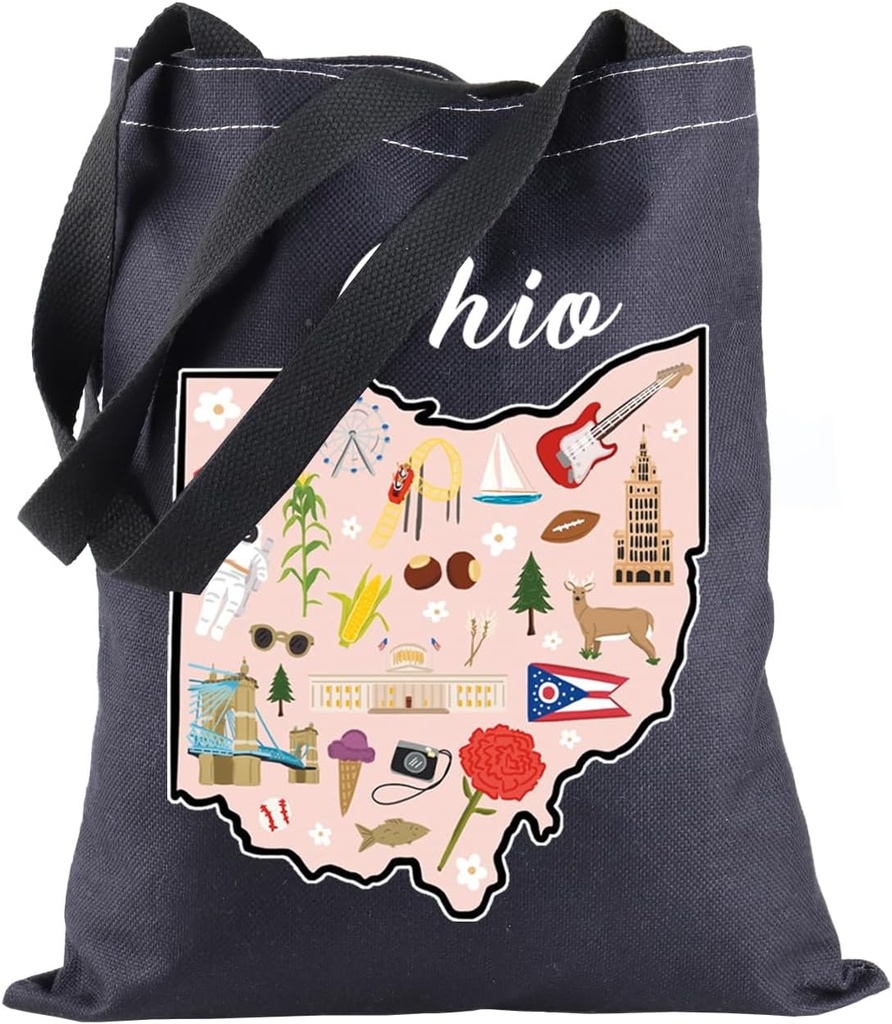 BLUPARK Ohio State Map Tote Bag Ohio Souvenir Gift Ohio Travel Shopping Bag Ohio Lovers Gift